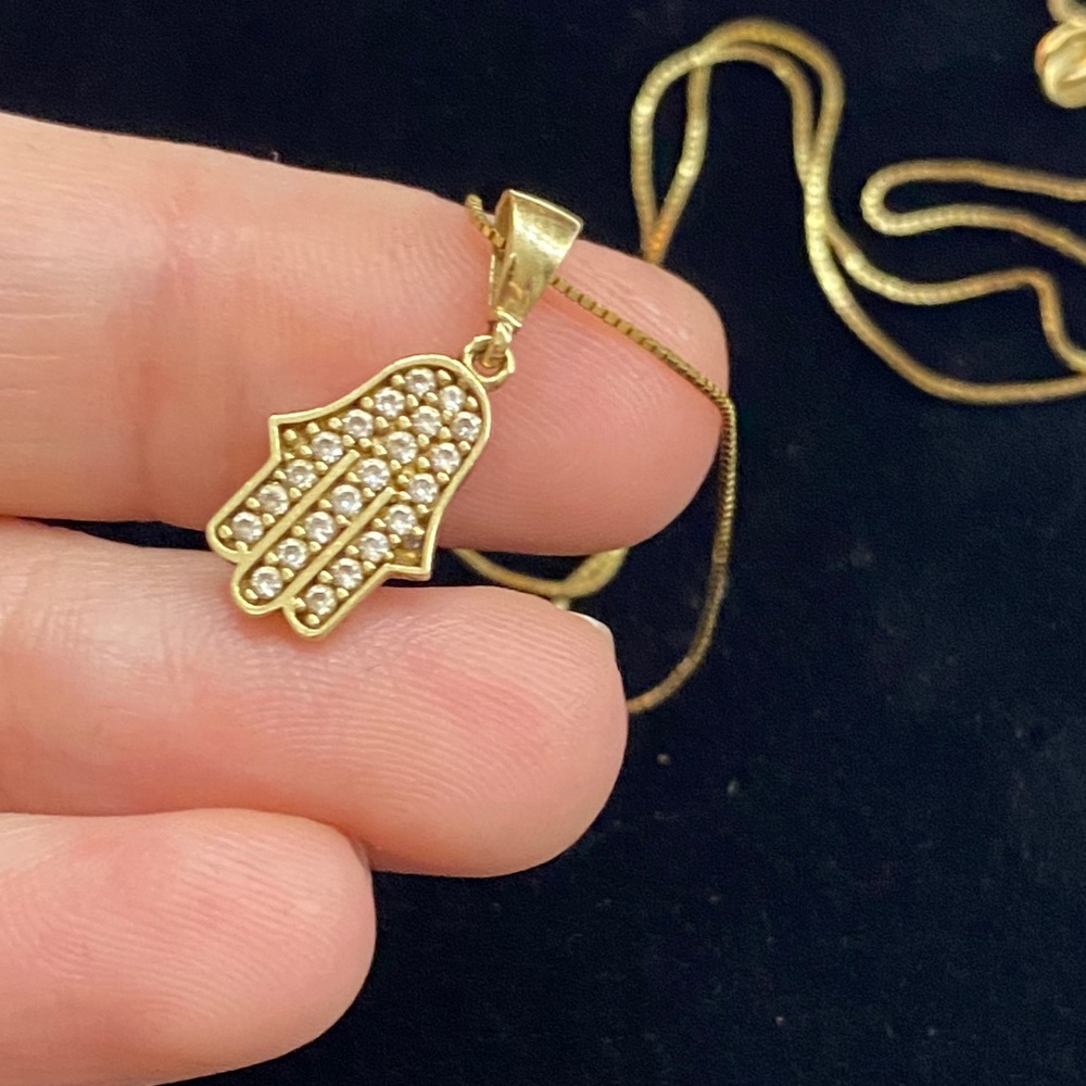 10k gold chain REAL diamonds hamsa necklace